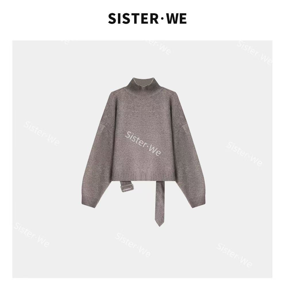 薇姐【沐阳】Sister·We气质高领腰带兔毛长袖针织衫毛衣  25555