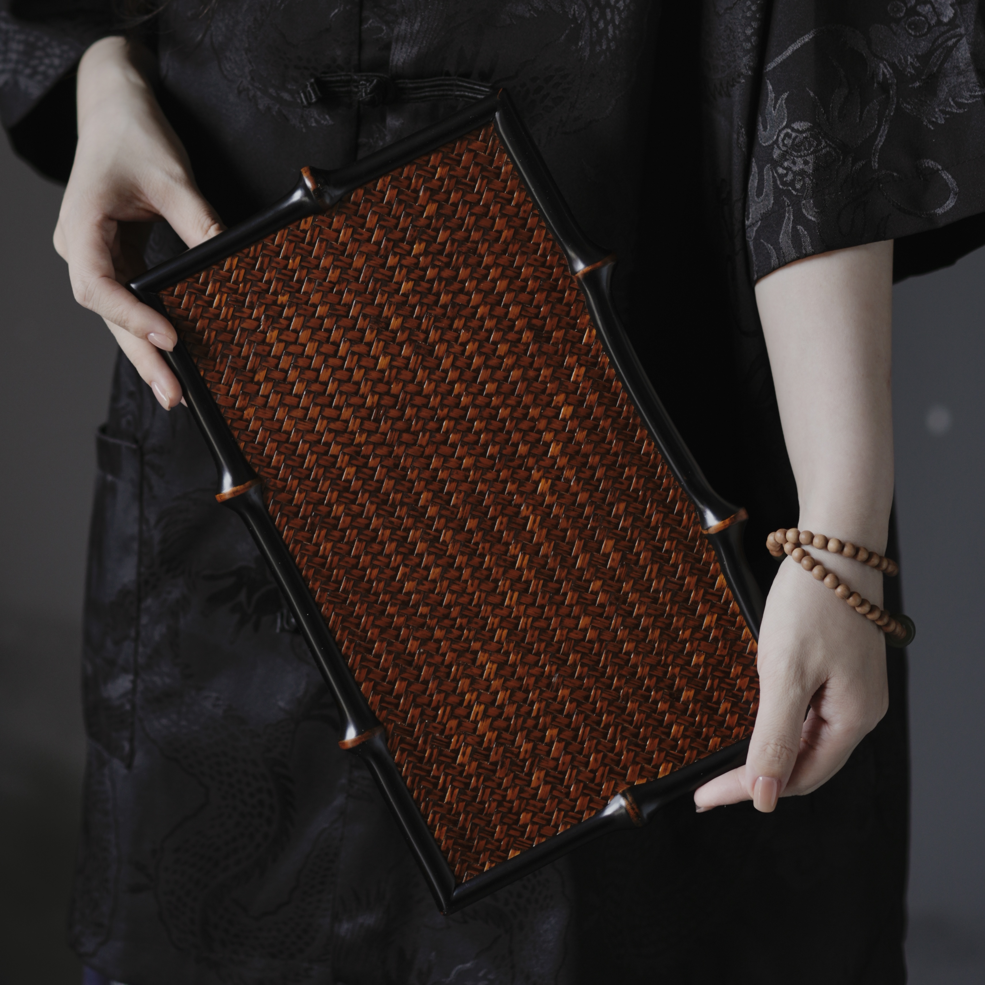 中式筇竹干泡茶盘竹编壶承干泡台便携茶盘