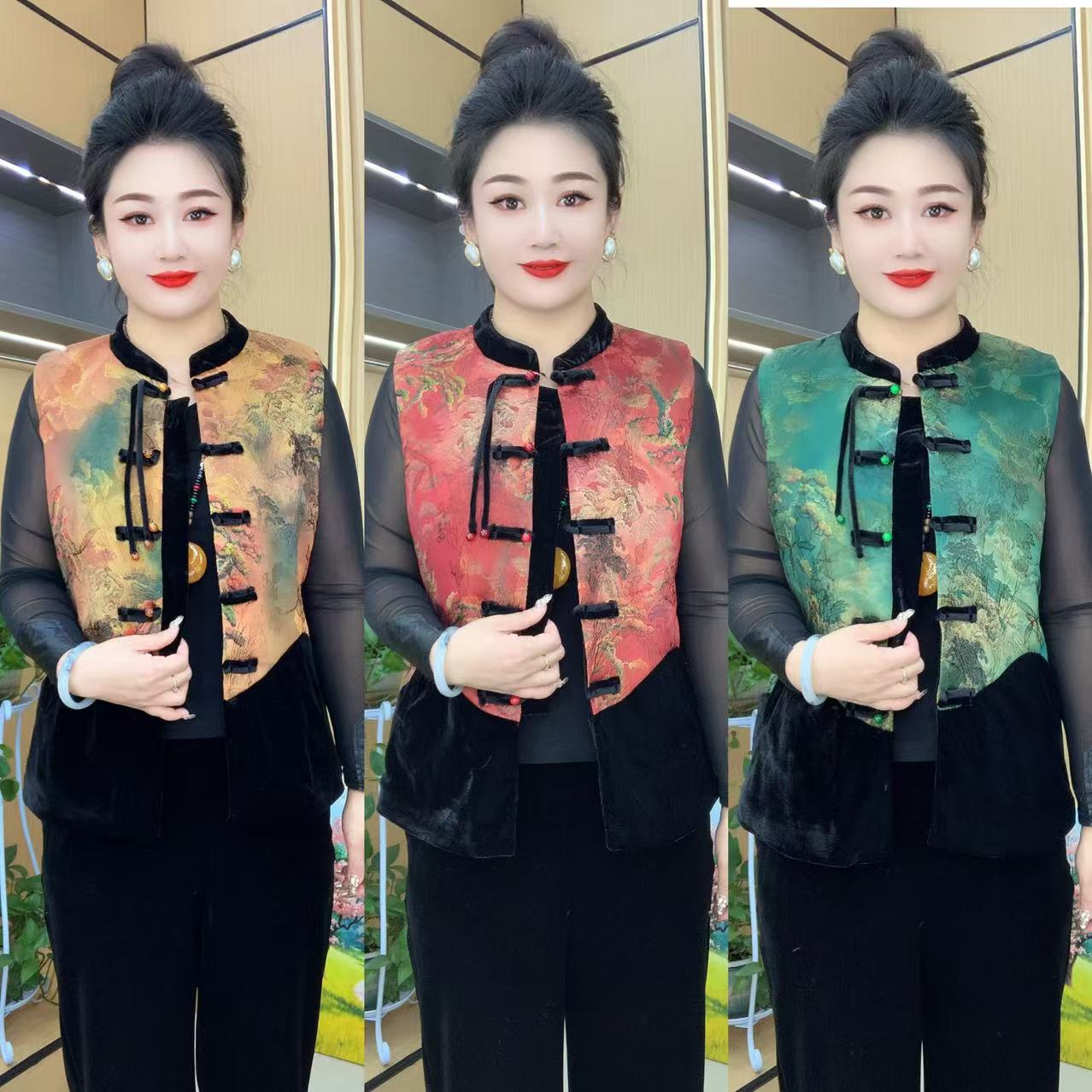 【加棉】秋冬时尚盘扣丝绒国风马甲0135#