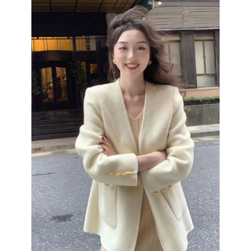 短款时尚气质大衣秋冬双面呢外套女胖mm2-300斤冬新款一粒扣女款