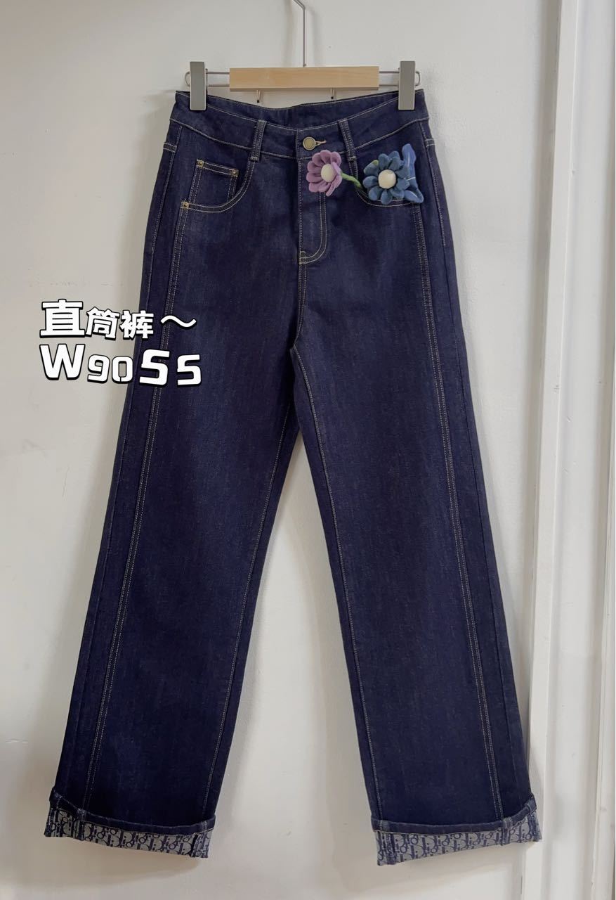 高腰新潮风长裤牛仔裤深蓝百搭时尚直筒裤宽松春秋显瘦