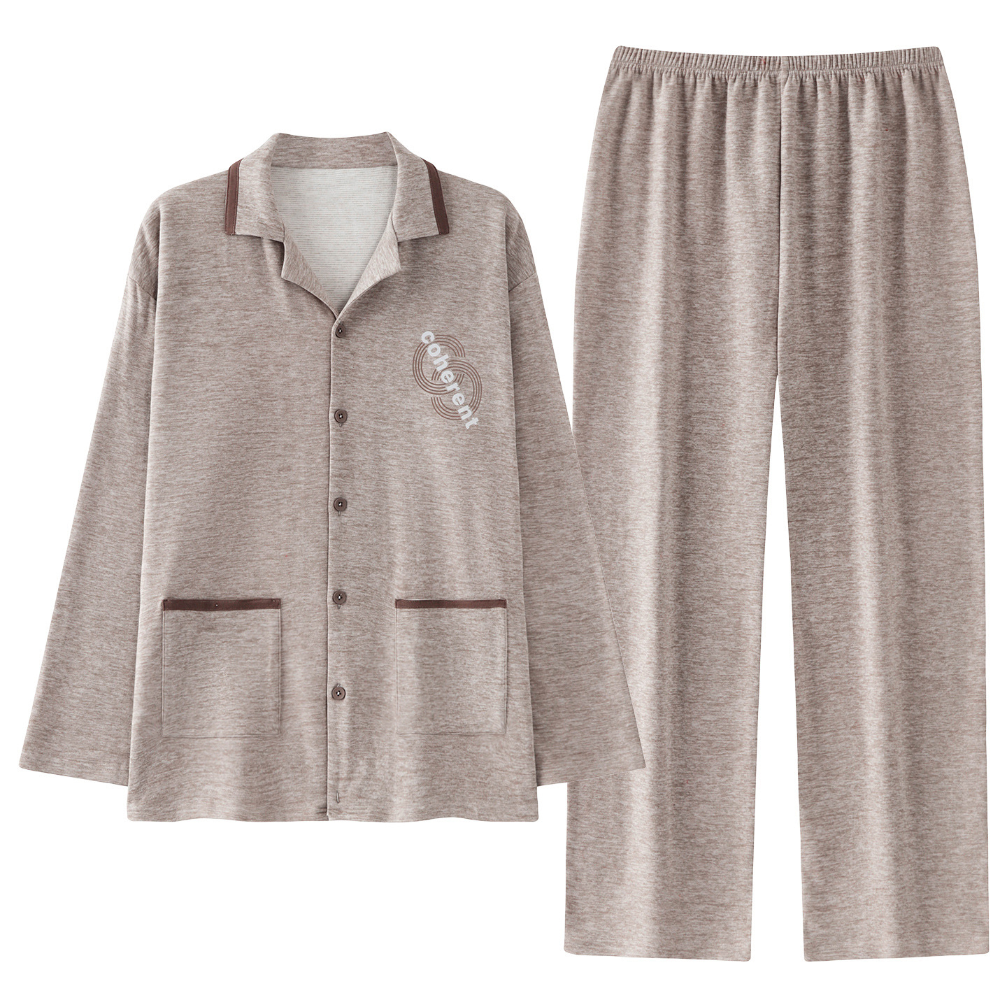 新款男士秋冬季长袖羊毛蚕丝保暖睡衣家居服套装可外穿EK122