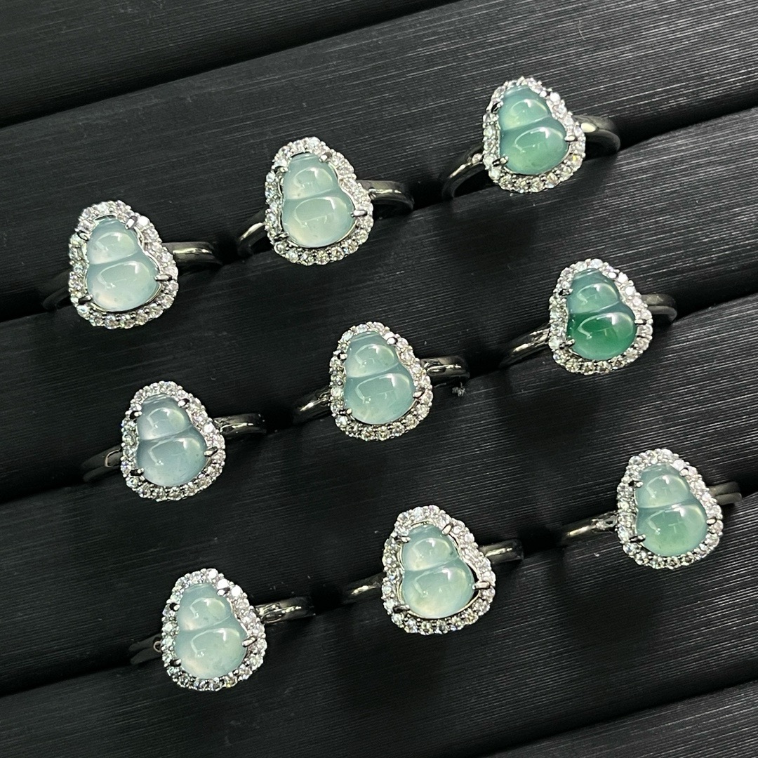 X3120002 天然A货翡翠蓝水冰葫芦戒指气质百搭