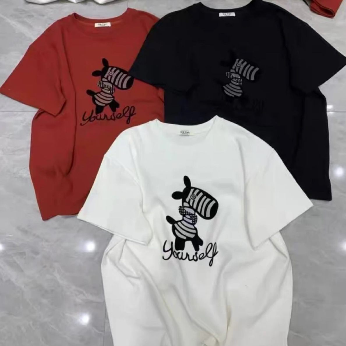 615 新款卡通斑马印花百搭短袖休闲中长款T恤女