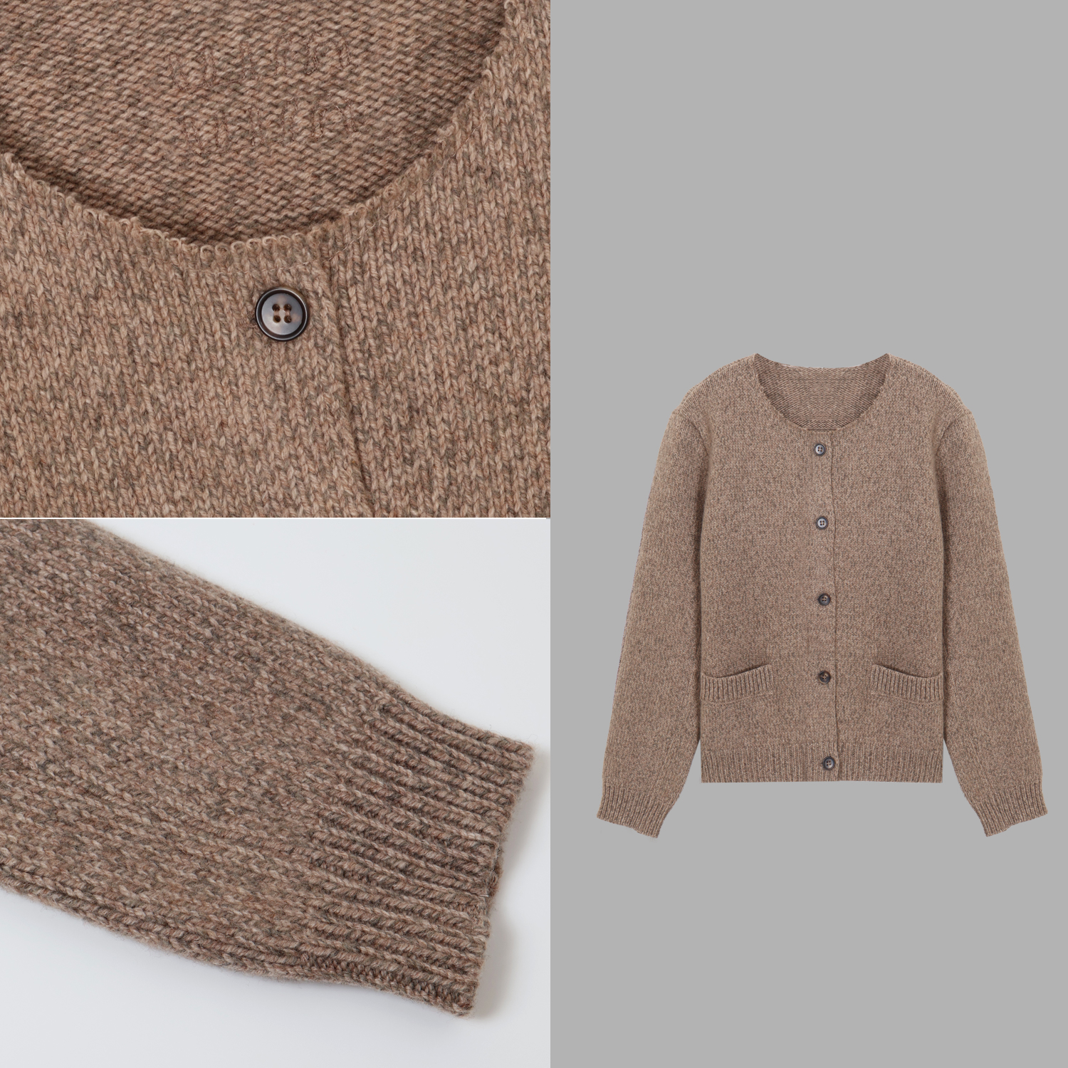 凯特丝蓓3783#【三纱】手工裁剪圆领口袋针织衫开衫外套