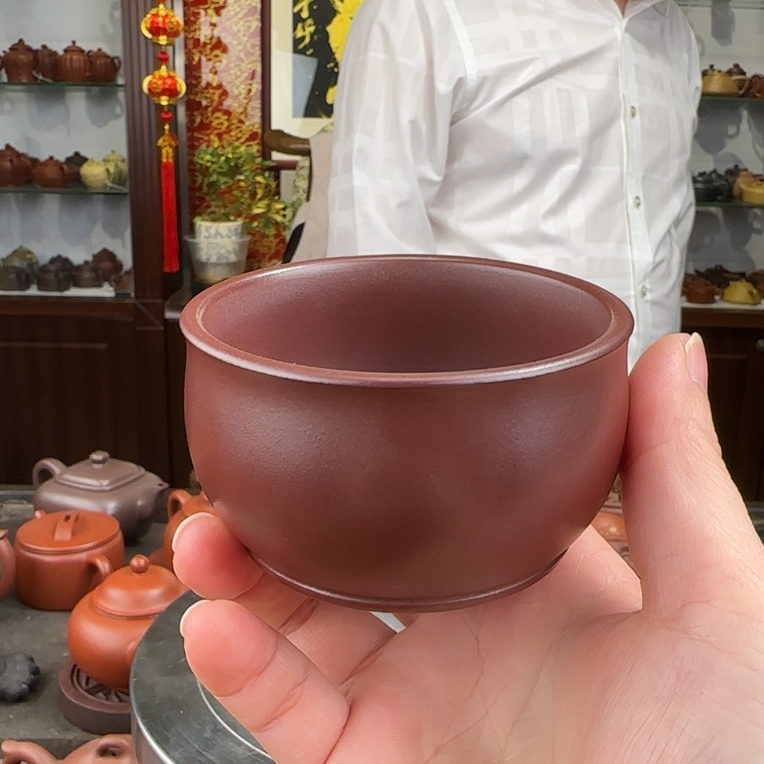 紫砂茶壶大口杯石红