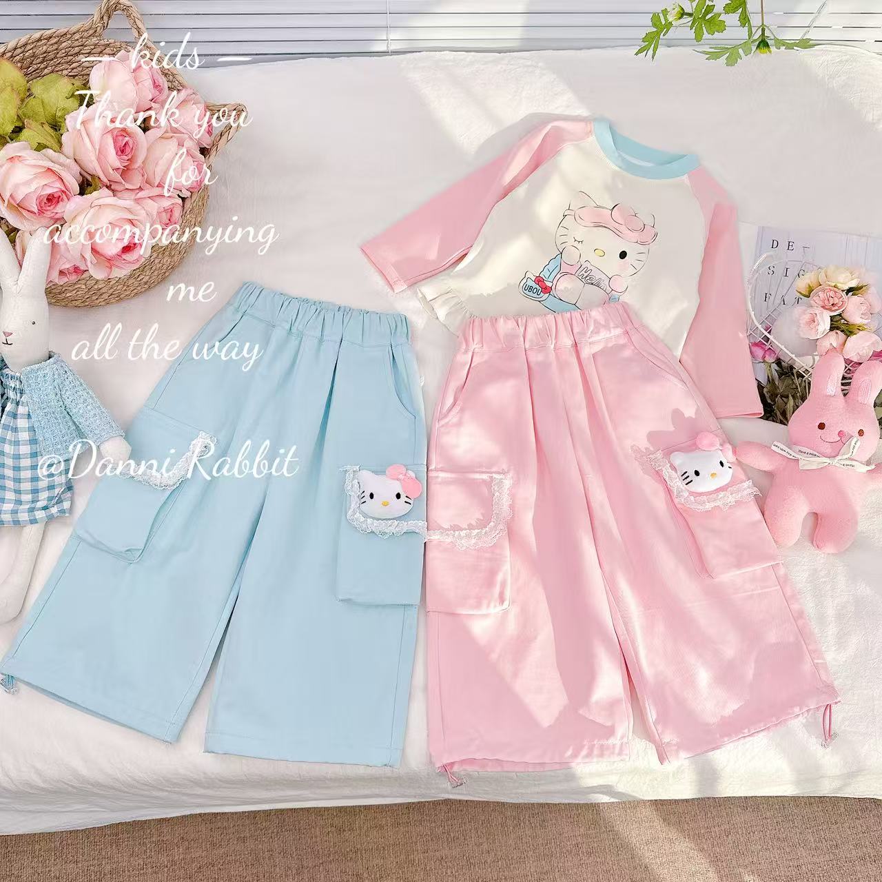 【Dannirabbit】—花边蕾丝kt猫百搭韩系工装裤* D-W732