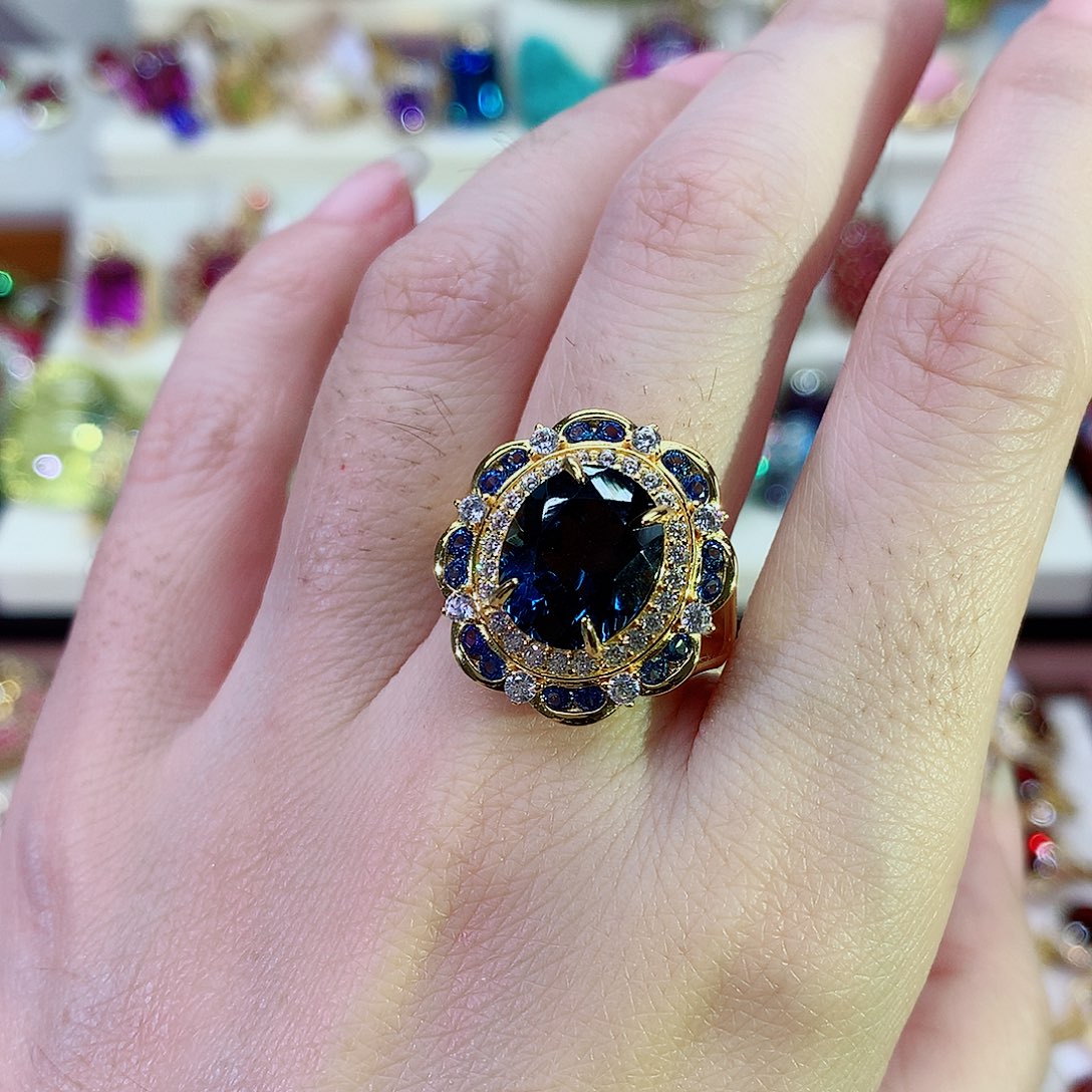 银S925镀金镶嵌戒指托帕石