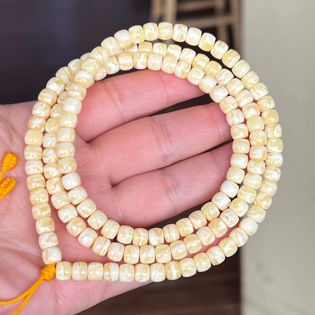 6mm+天然精品虎皮纹白妖花蜜蜡直切108链子 19.8