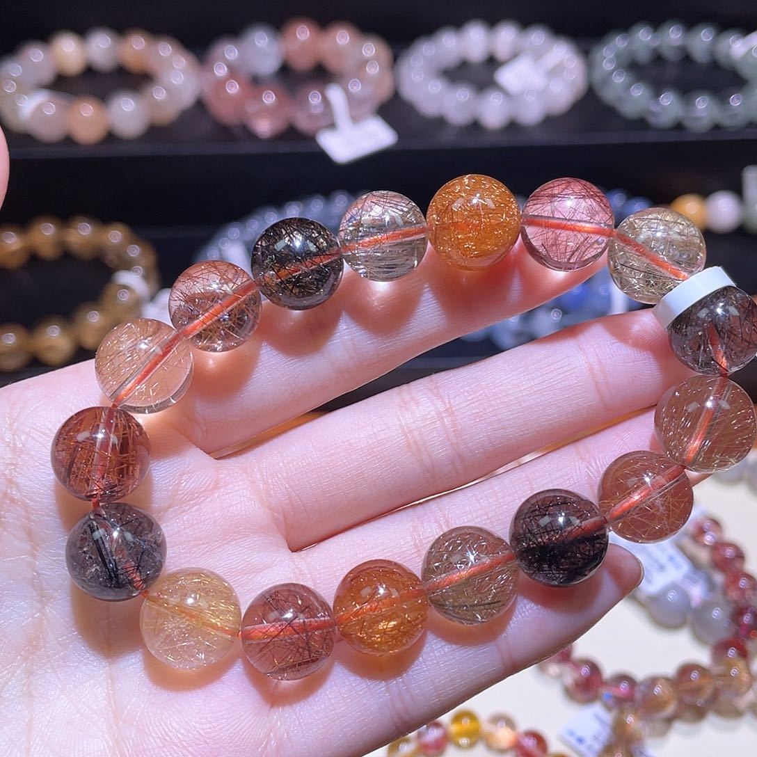 水晶手链未镶嵌彩发晶手链，晶体通透12.5