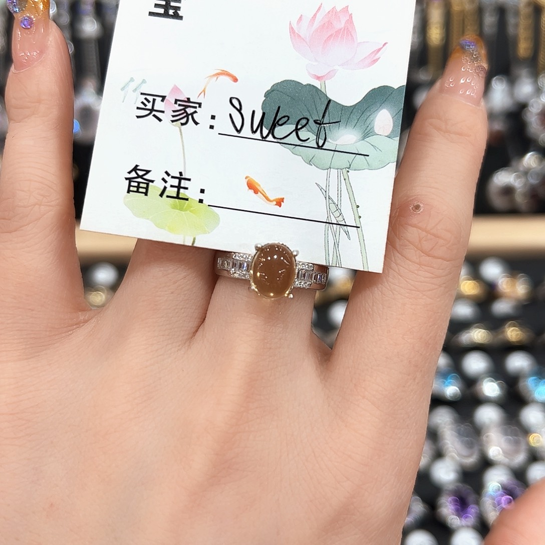 黄晶戒指银S925镶嵌S***t戒指