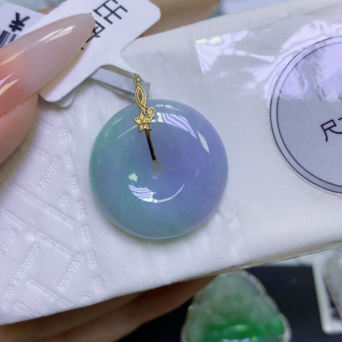 翡翠18K金镶嵌颈饰天然缅甸翡翠a货百元以上9元证书费自理