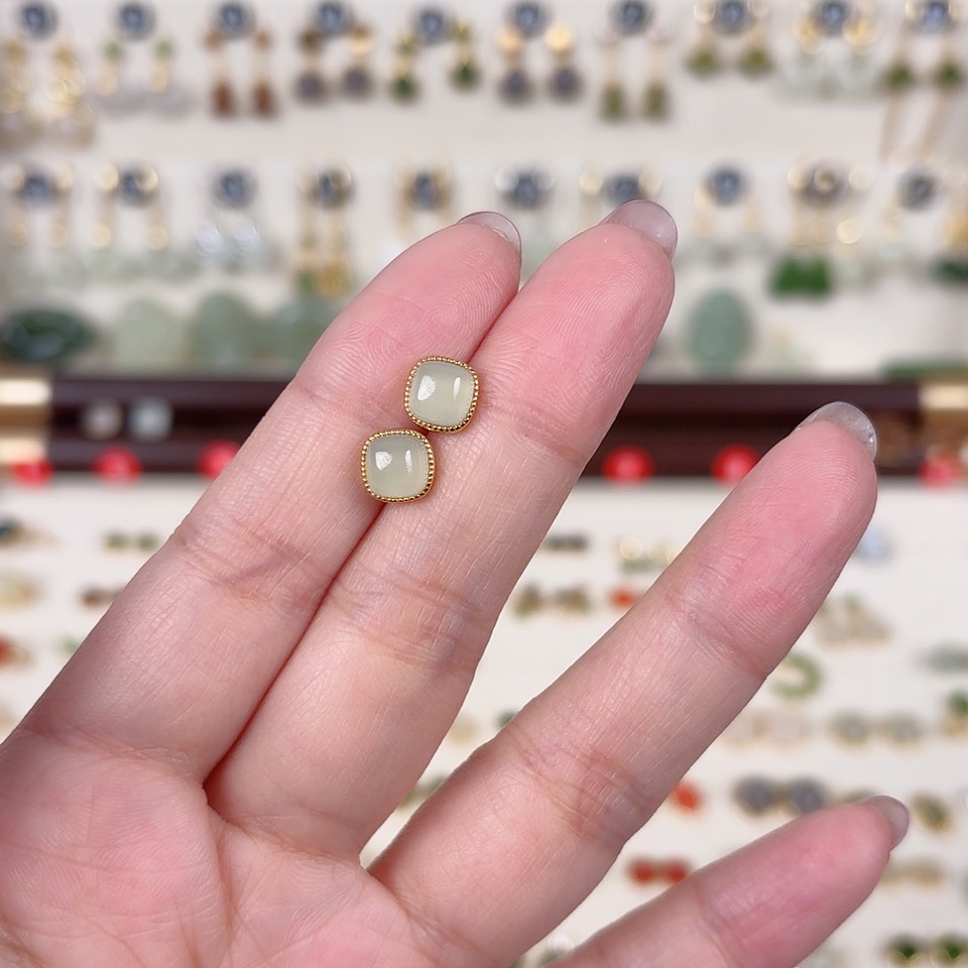 银S925镶嵌和田玉耳饰