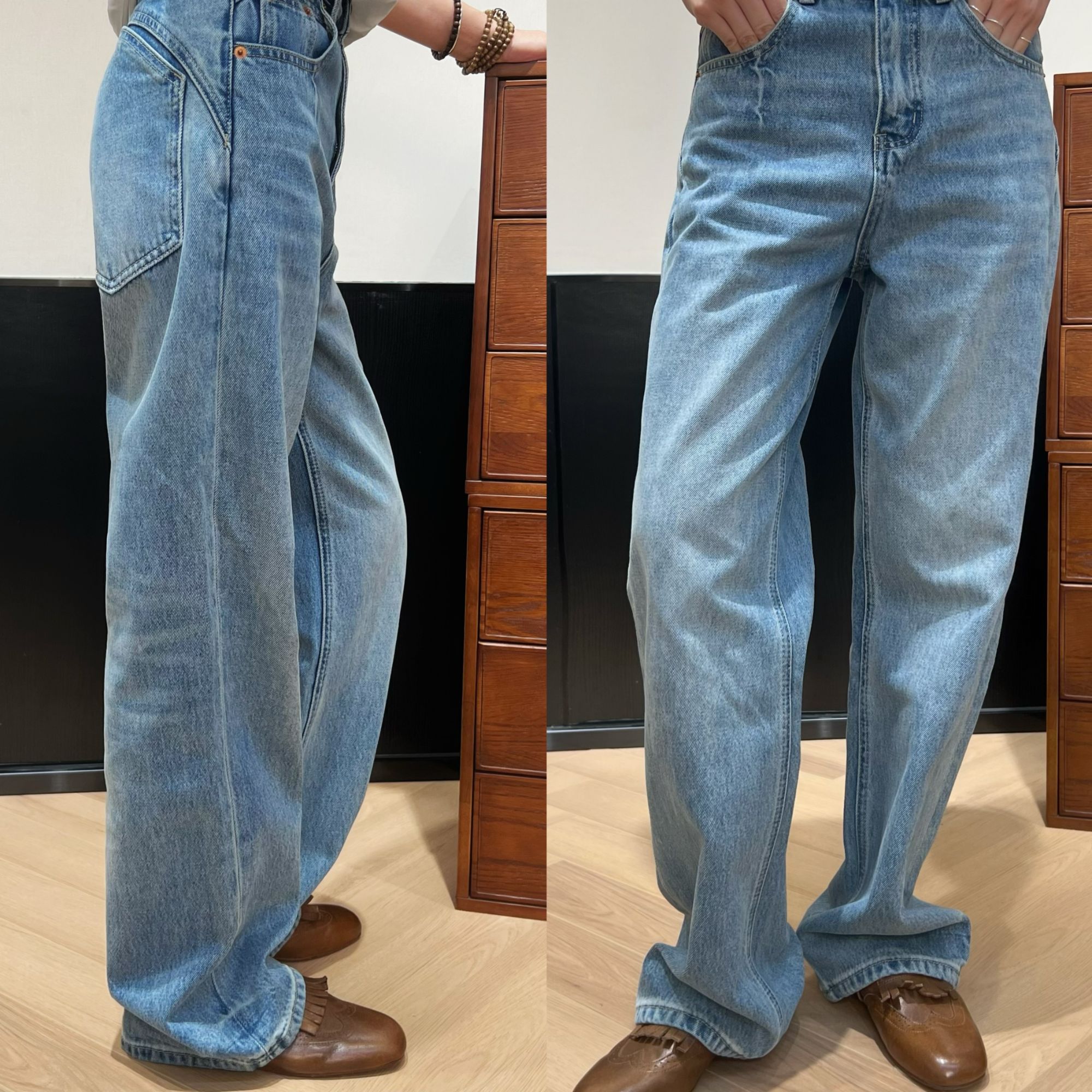 【秀秀新品3】拉绒洗水浅色小直筒显瘦百搭牛仔裤休闲