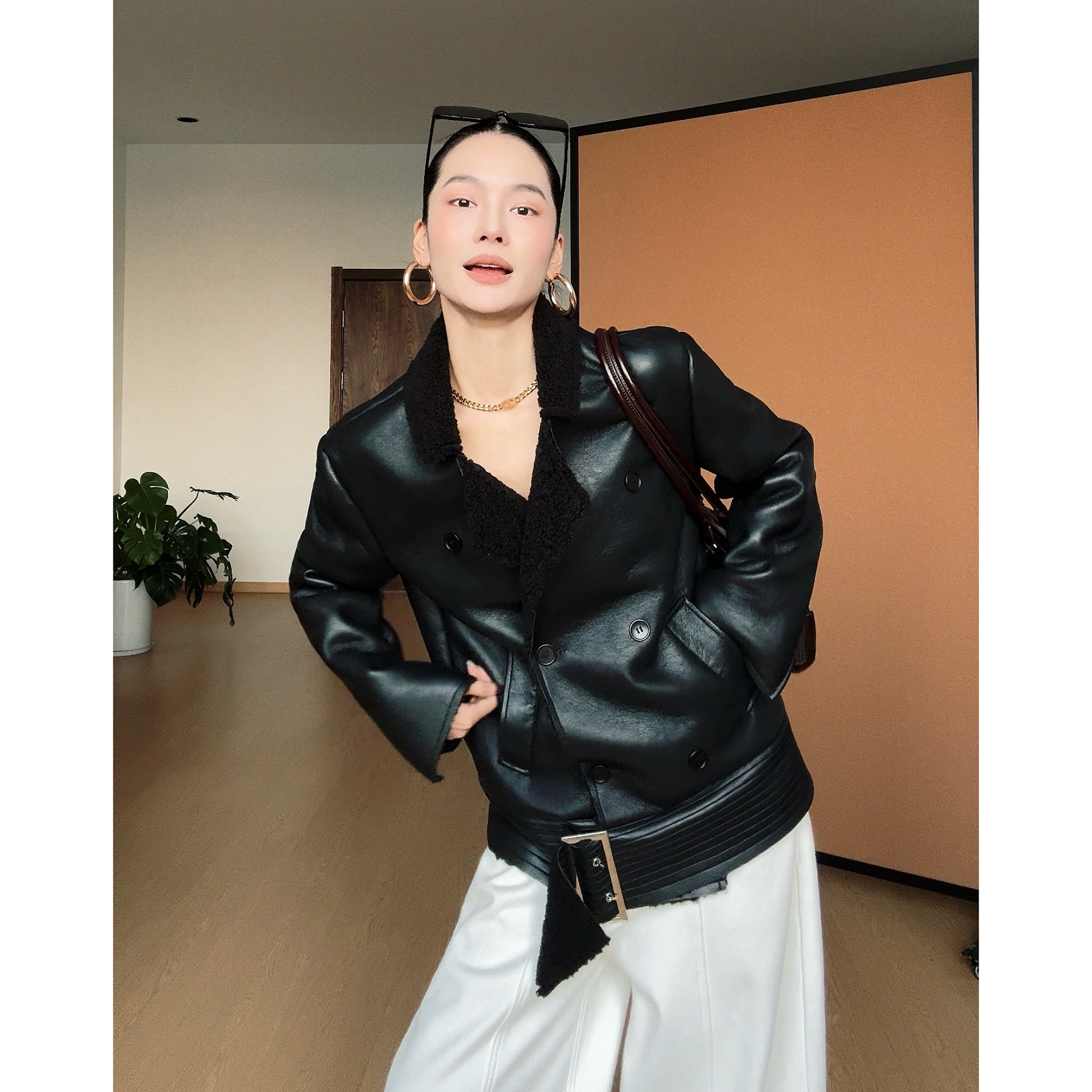 【冬日街灯】复古西装领毛毛外套时尚宽松显瘦气质百搭机车夹克外套