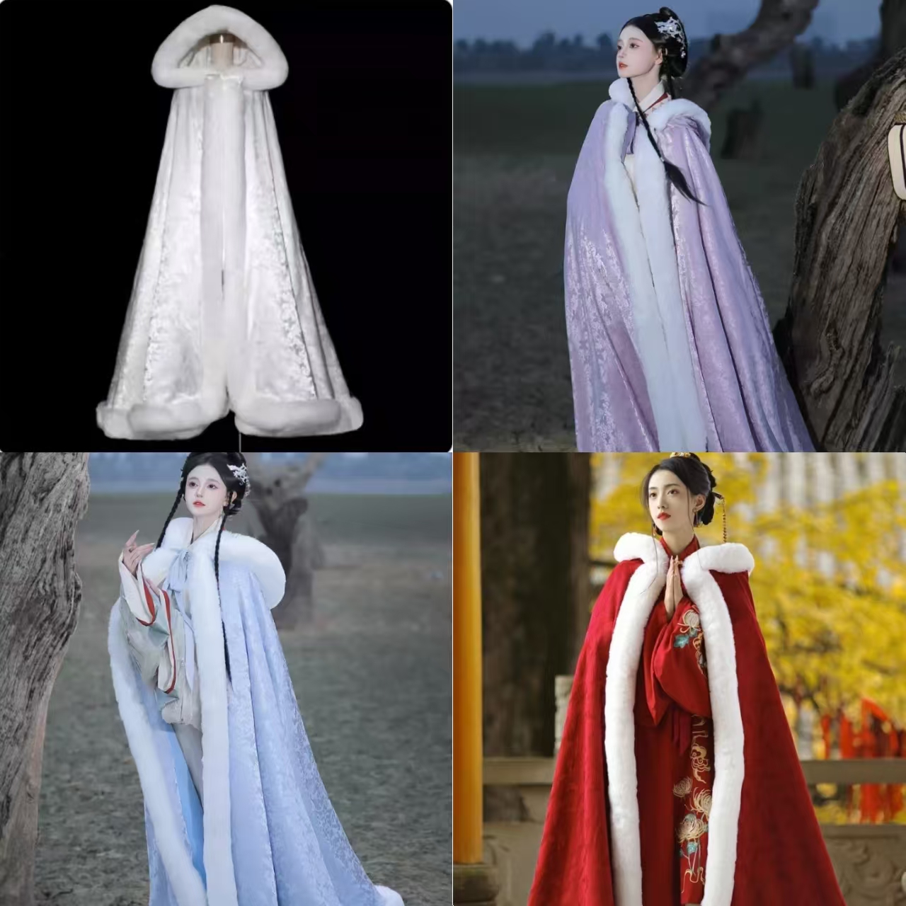 【蒹葭蝶】四色汉服斗篷冬季加绒披风古风连帽子爵秋色披肩外套冬款