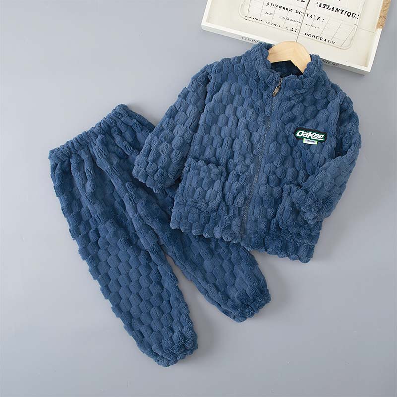 秋冬季法兰绒休闲风保暖居家宝宝睡衣冬装男孩女孩家居服套装