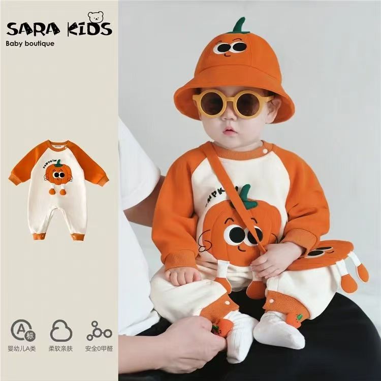 长袖套头春秋卡通风A类哈衣爬服新生儿女宝婴儿秋冬卡通宝宝