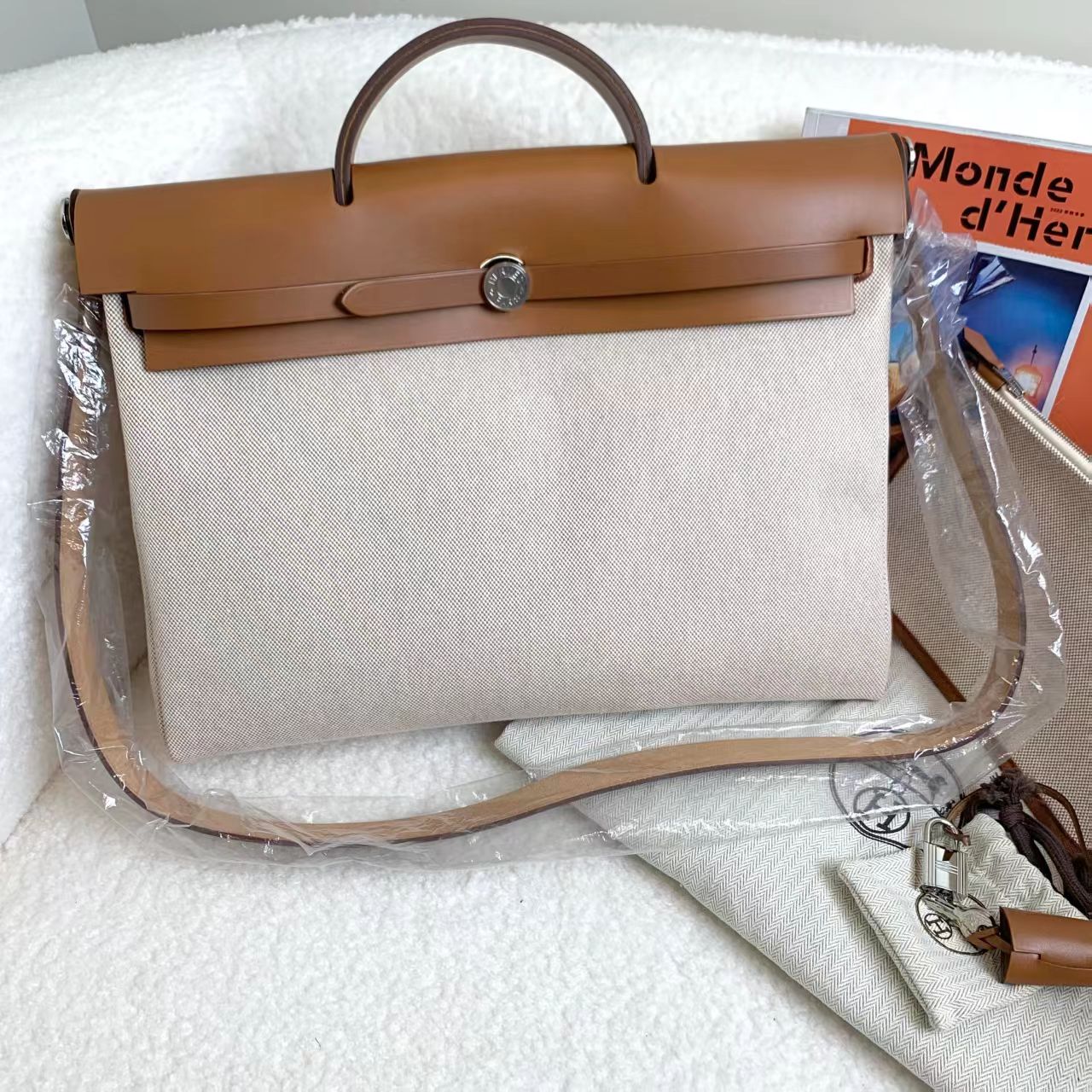 未使用 Hermes/爱马仕 壹臻/冰川白拼棕新款herbag39 B刻21200079