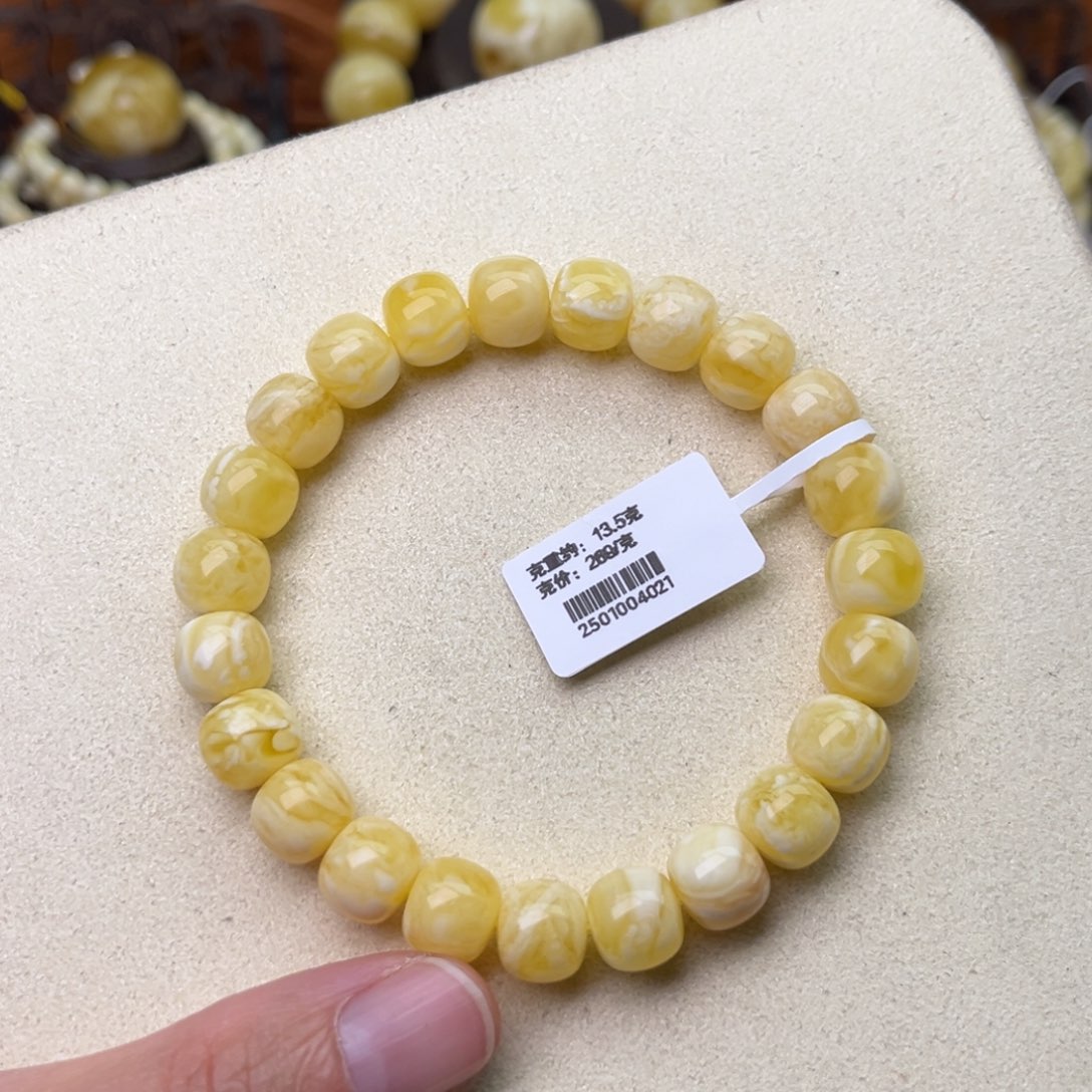 手链蜜蜡未镶嵌10精工老型瓷白花蜡虎皮纹妖花