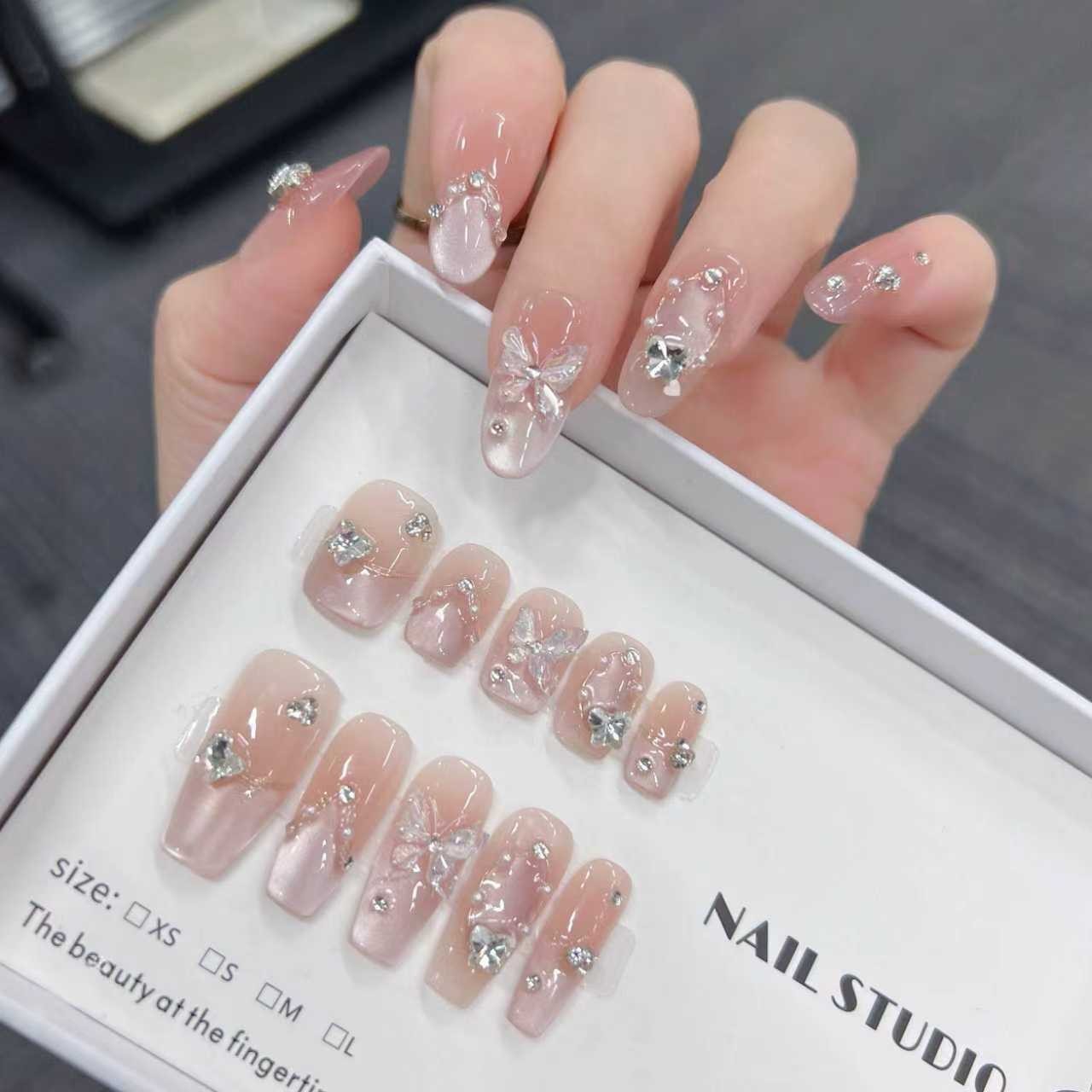 【月光银蝶】时尚清新纯欲高级感成品美甲穿戴式手工穿戴甲