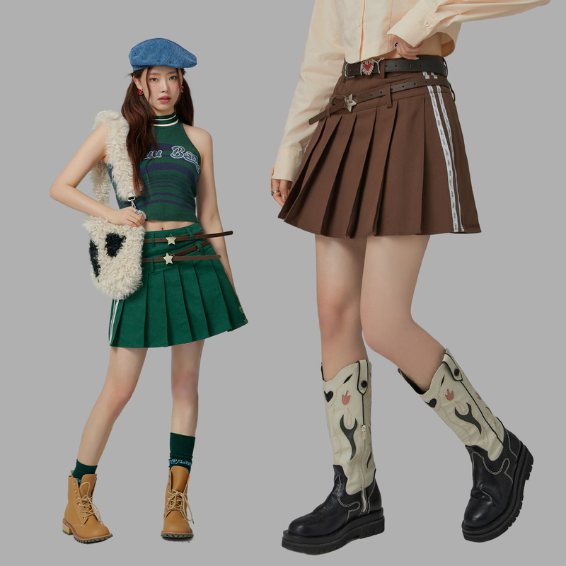 【达人专属】CHUU百褶裙洋气小众a字包臀裙百搭个性辣妹半身裙-Q