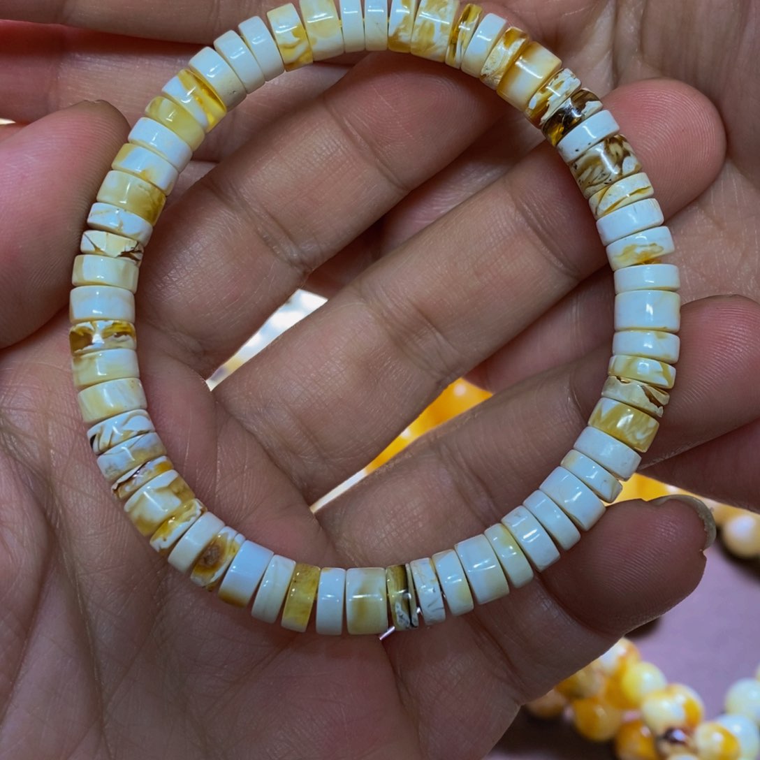 琥珀裸石未镶嵌7mm瓷白药片手串