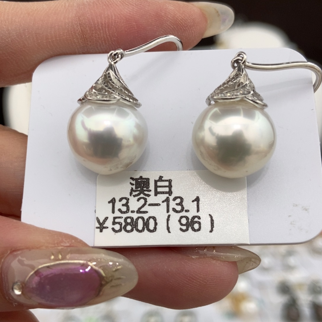 银S925镶嵌耳饰海水珍珠13+