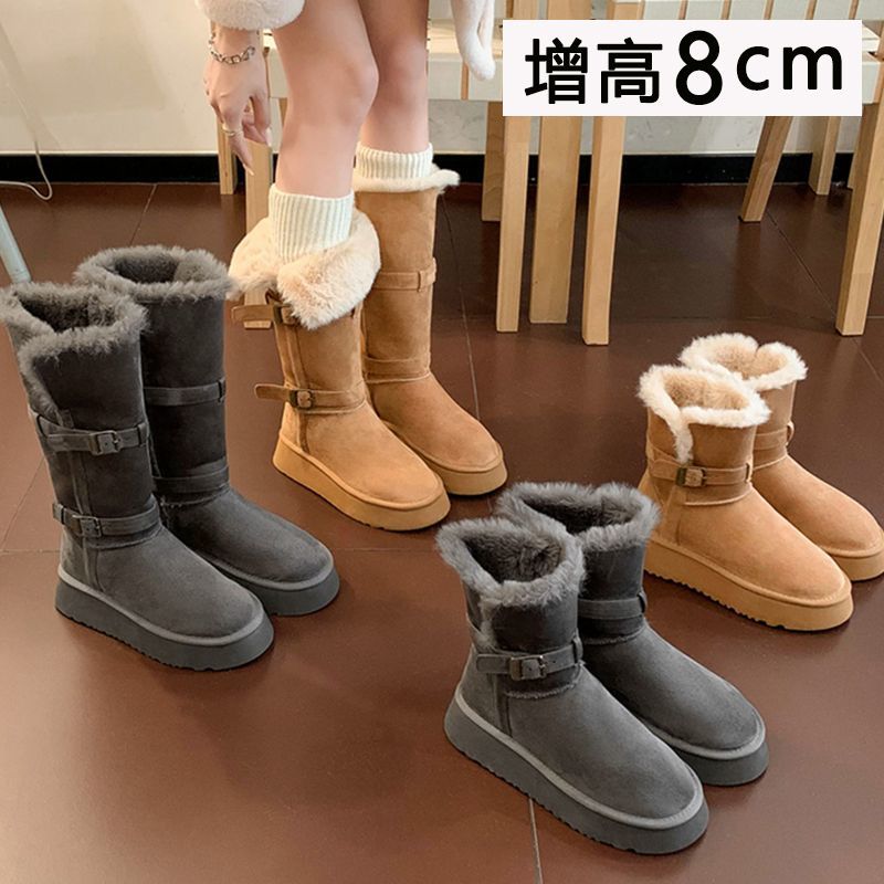 灰色长筒雪地靴女2025新款冬季长靴加绒加厚棉靴防水防滑保暖棉鞋