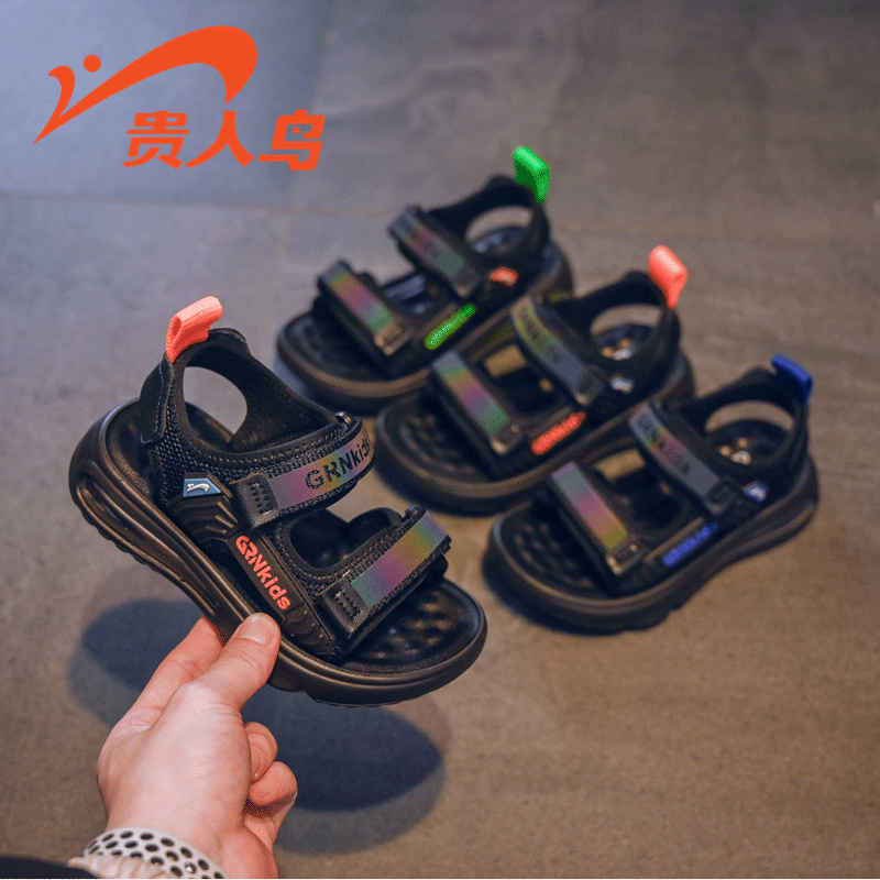 贵人鸟儿童凉鞋露趾男童鞋子夏季新款软底气垫潮流魔术贴沙滩鞋