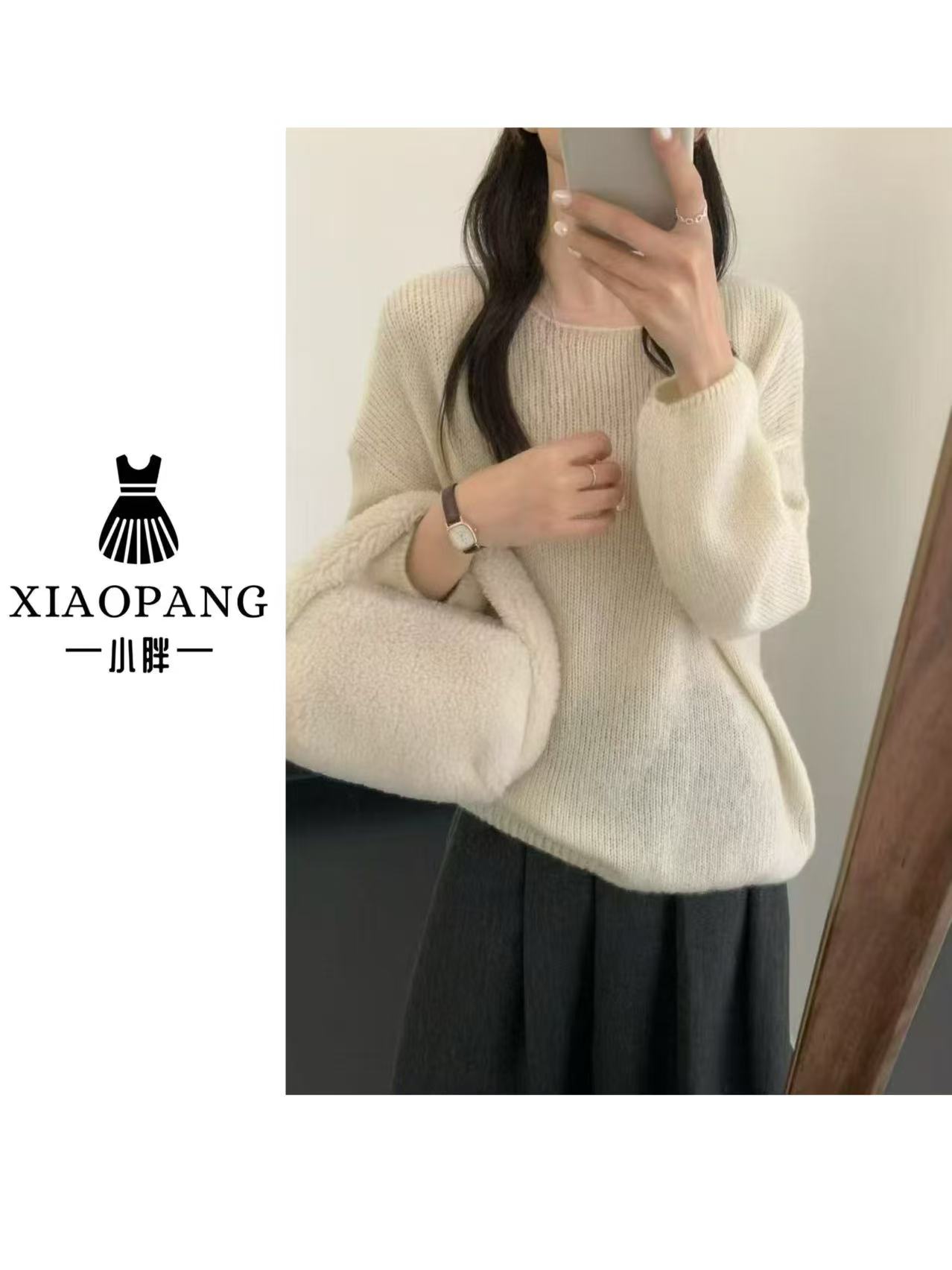 【小胖家】8795纯色慵懒风圆领套头毛衣