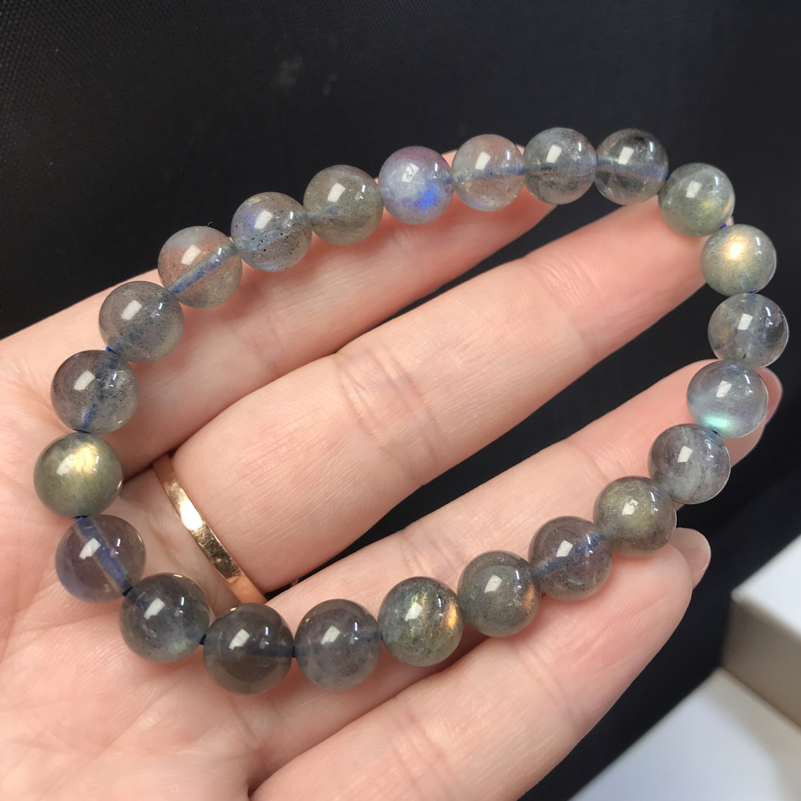 【福利放漏】天然灰月光单圈8mm手链手串拉长石朦胧美