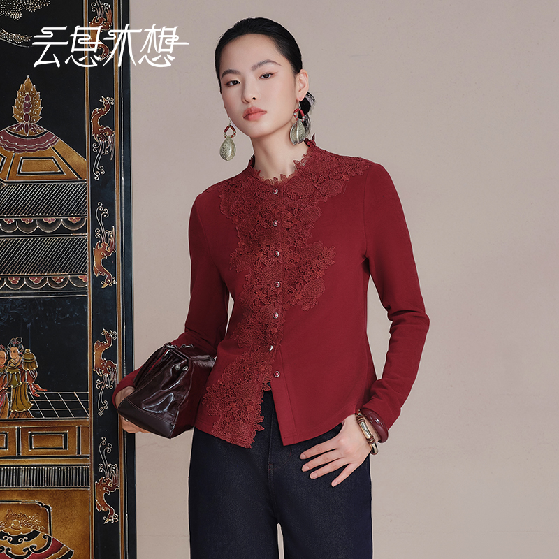 Ysimo-X云思木想 繁花之下 新款套头领口蕾丝花边长袖T恤14177