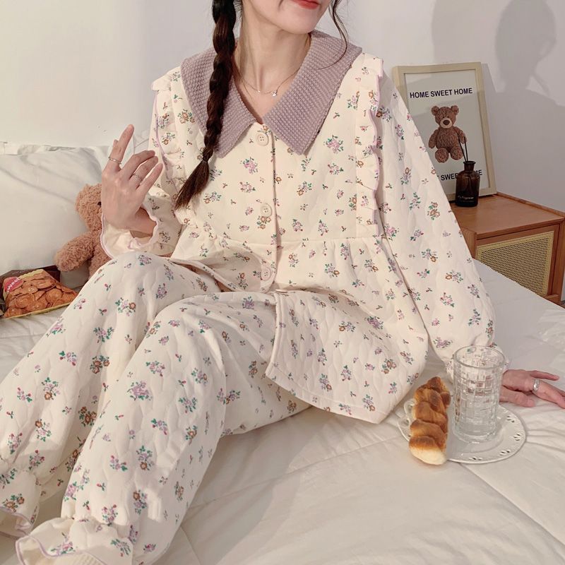秋冬空气棉月子服孕妇保暖10月11产后哺乳喂奶夹棉待产睡衣家居服
