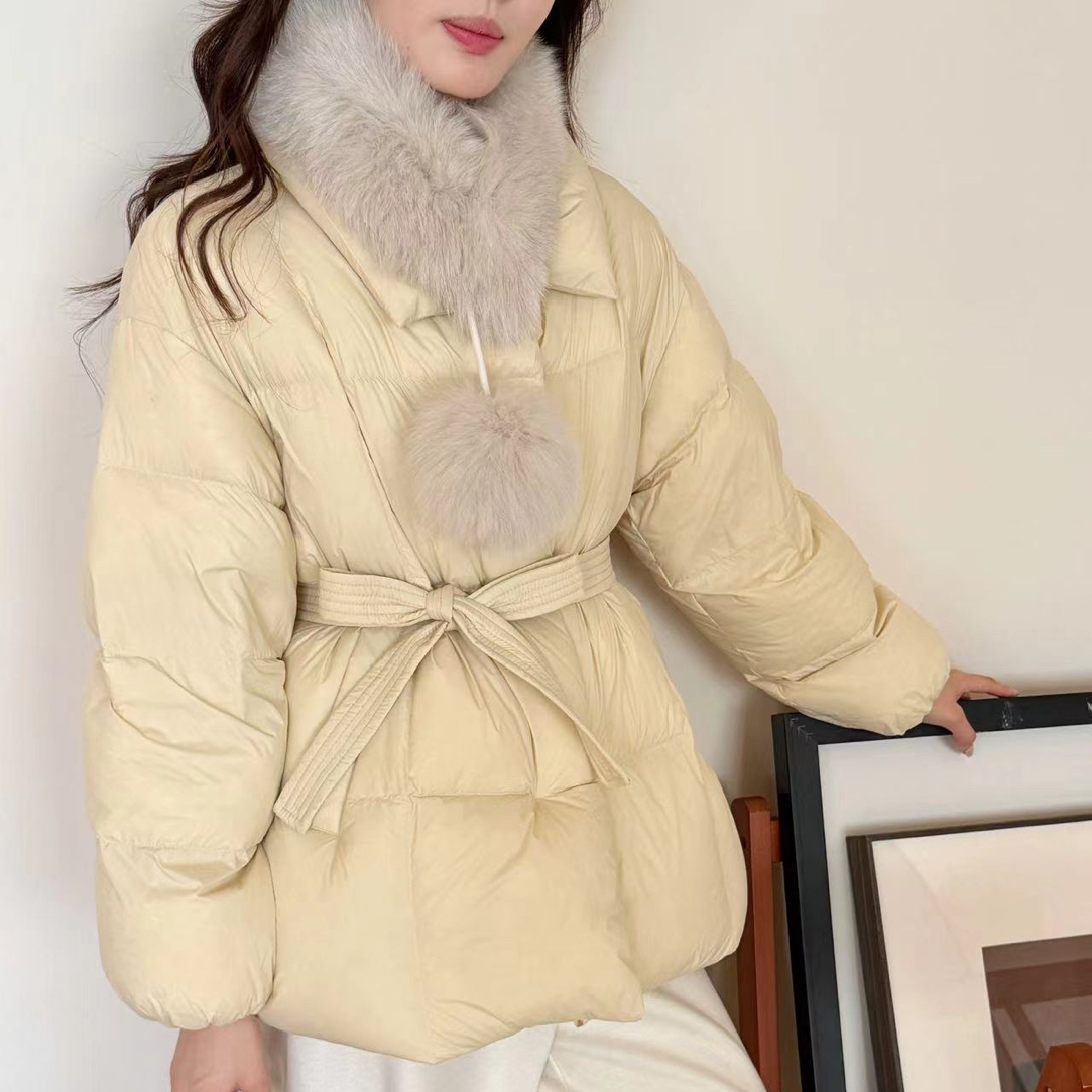 高级感甜美百搭收腰款羽绒服女25冬季新品小个子系带显瘦90绒外套
