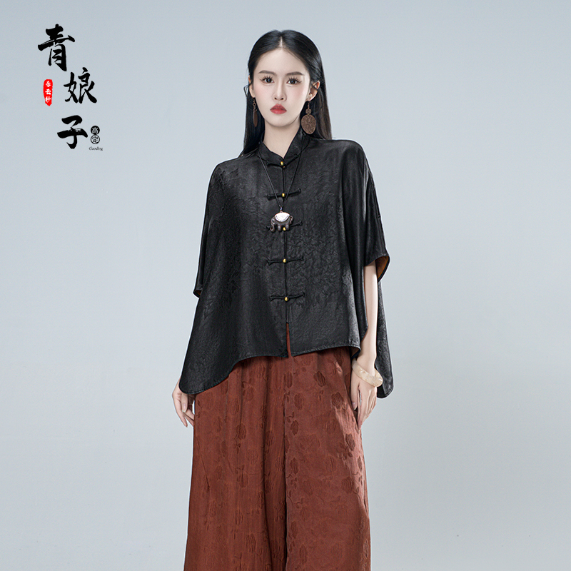 青娘子-香云纱（月霜）禅意提花老钱风盘扣立领松弛感女装60639