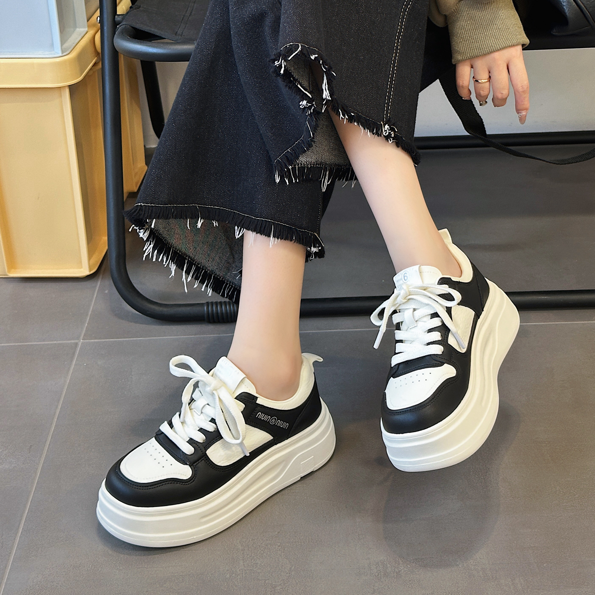 古尚女鞋90-05冬季百搭厚底透气小白鞋增高休闲运动板鞋女鞋