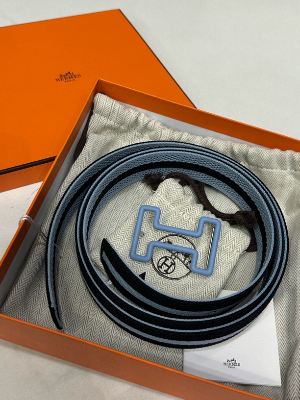 全新未使用 Hermes/爱马仕 镂空H扣拼色帆布腰带L码/JJ5031108