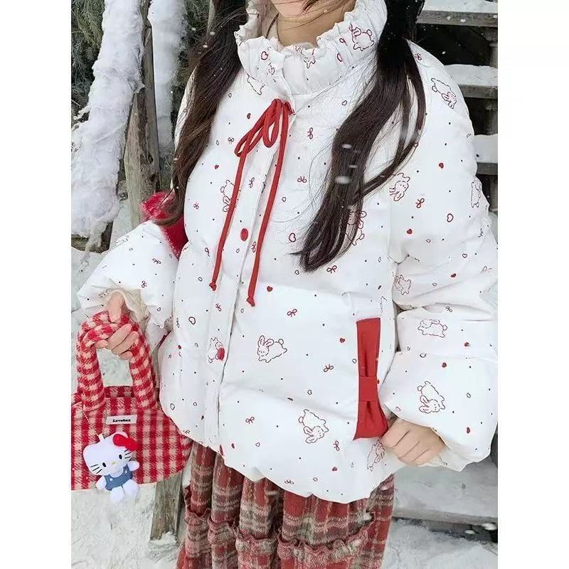 LHTE青青大码女装 甜美印花学院风蝴蝶结拼接时尚面包服外套A5543