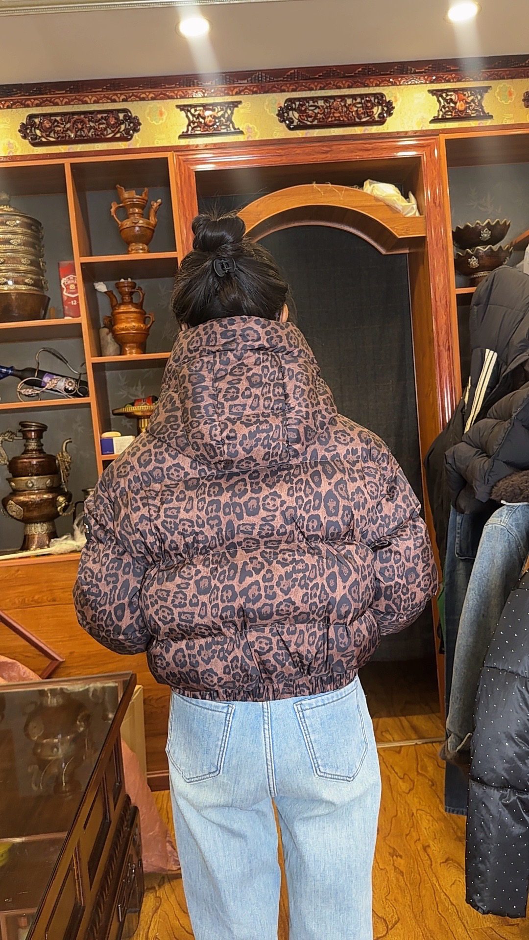 【香巧】豹纹保暖羽绒棉服女