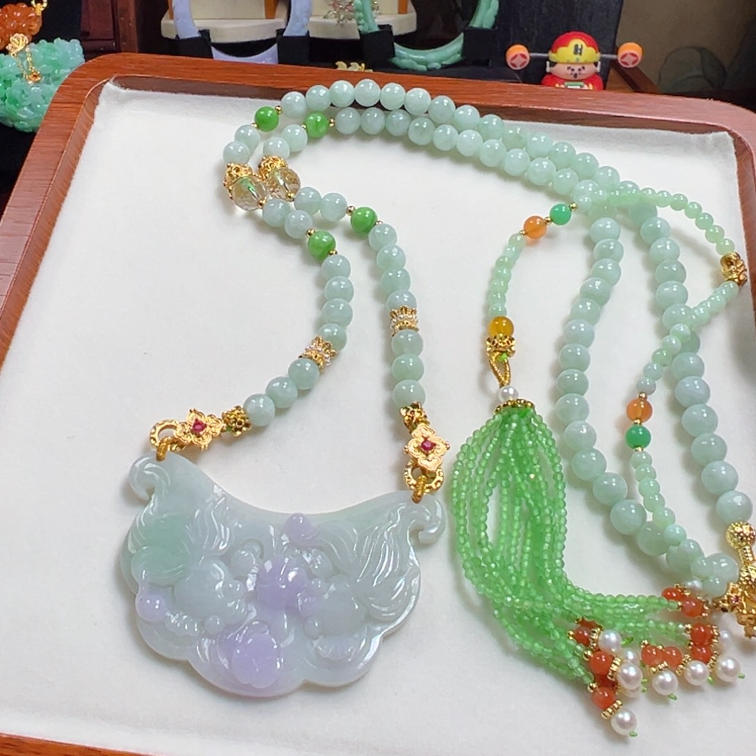 翡翠未镶嵌毛衣链如意锦鲤