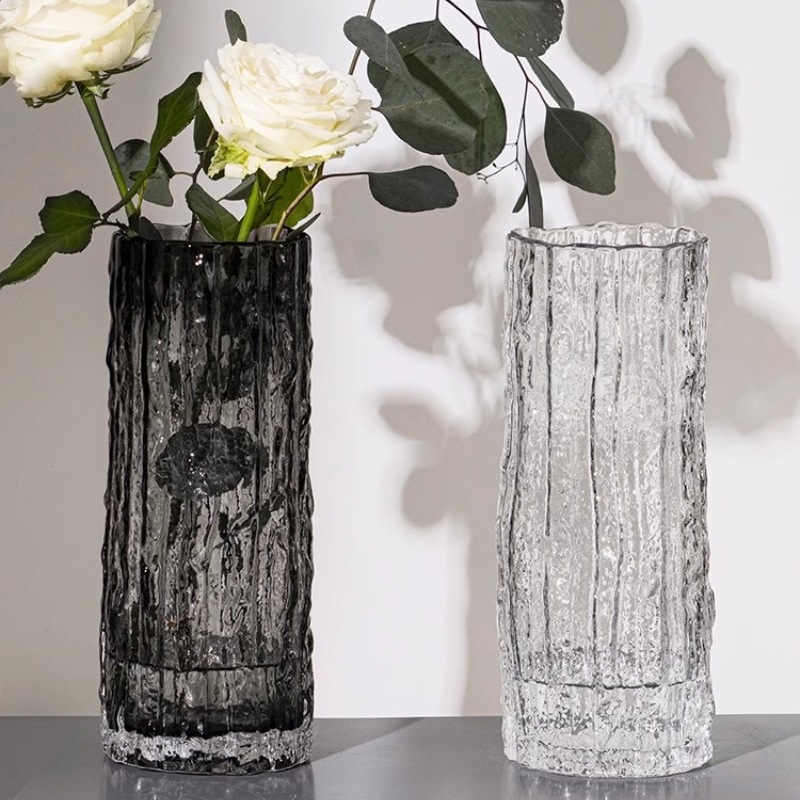 花瓶ins风网红极冻极冻冰川玻璃透明插花玫瑰鲜花客厅摆件水培瓶
