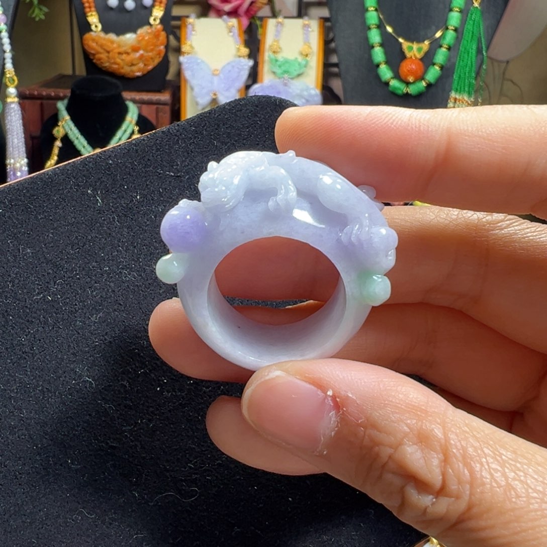 翡翠未镶嵌毛衣链紫貔貅指环