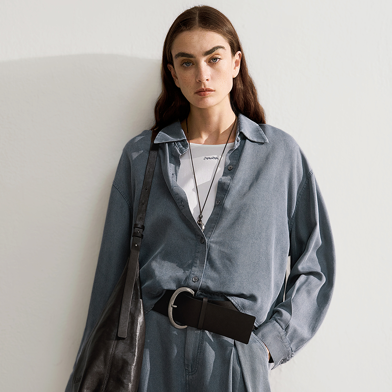 ANMANI恩曼琳26春季新款假两件设计时尚叠穿宽松衬衫ESA1C03B