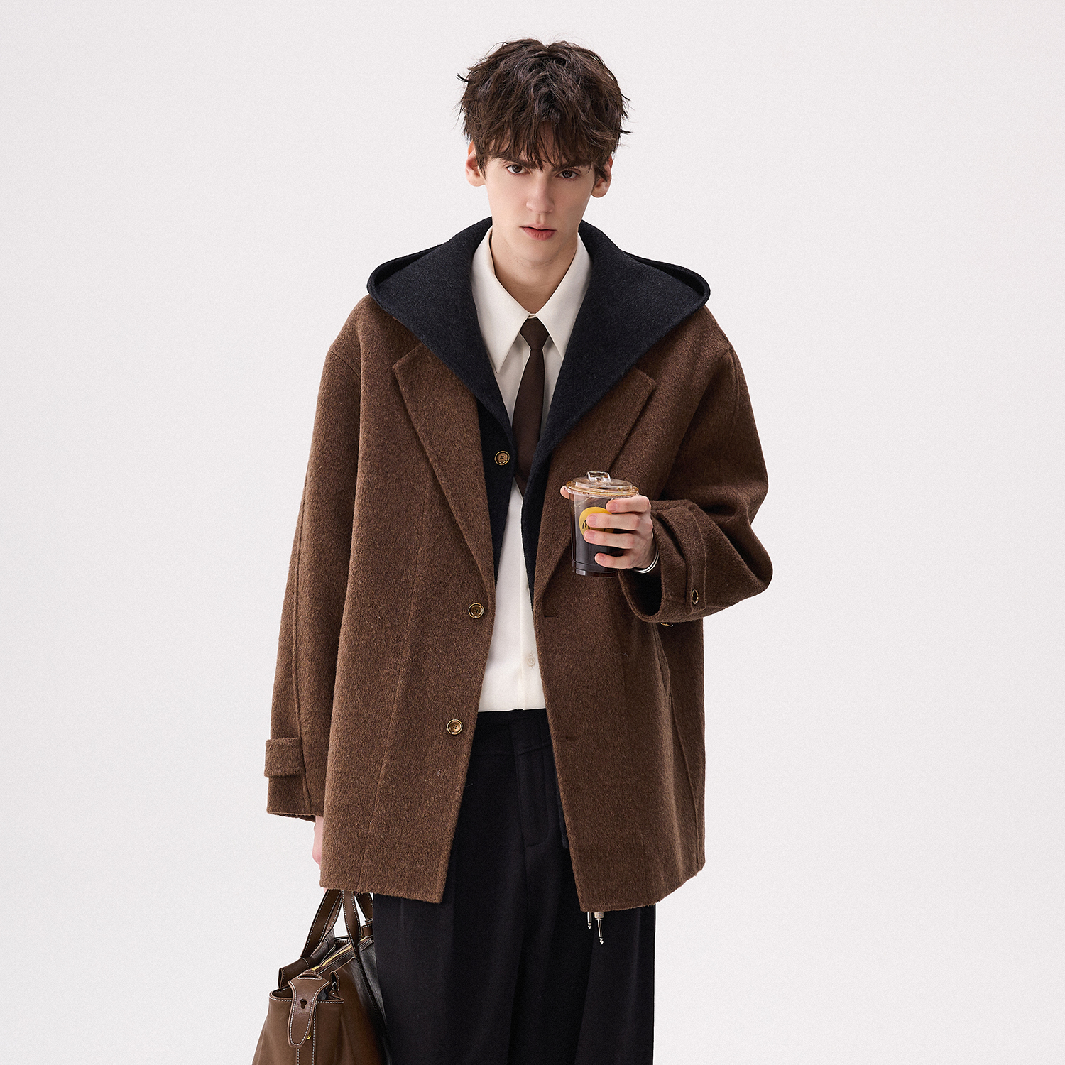 CHICERRO西西里男装手工双面呢假两中长大衣休闲复古宽松羊毛秋冬