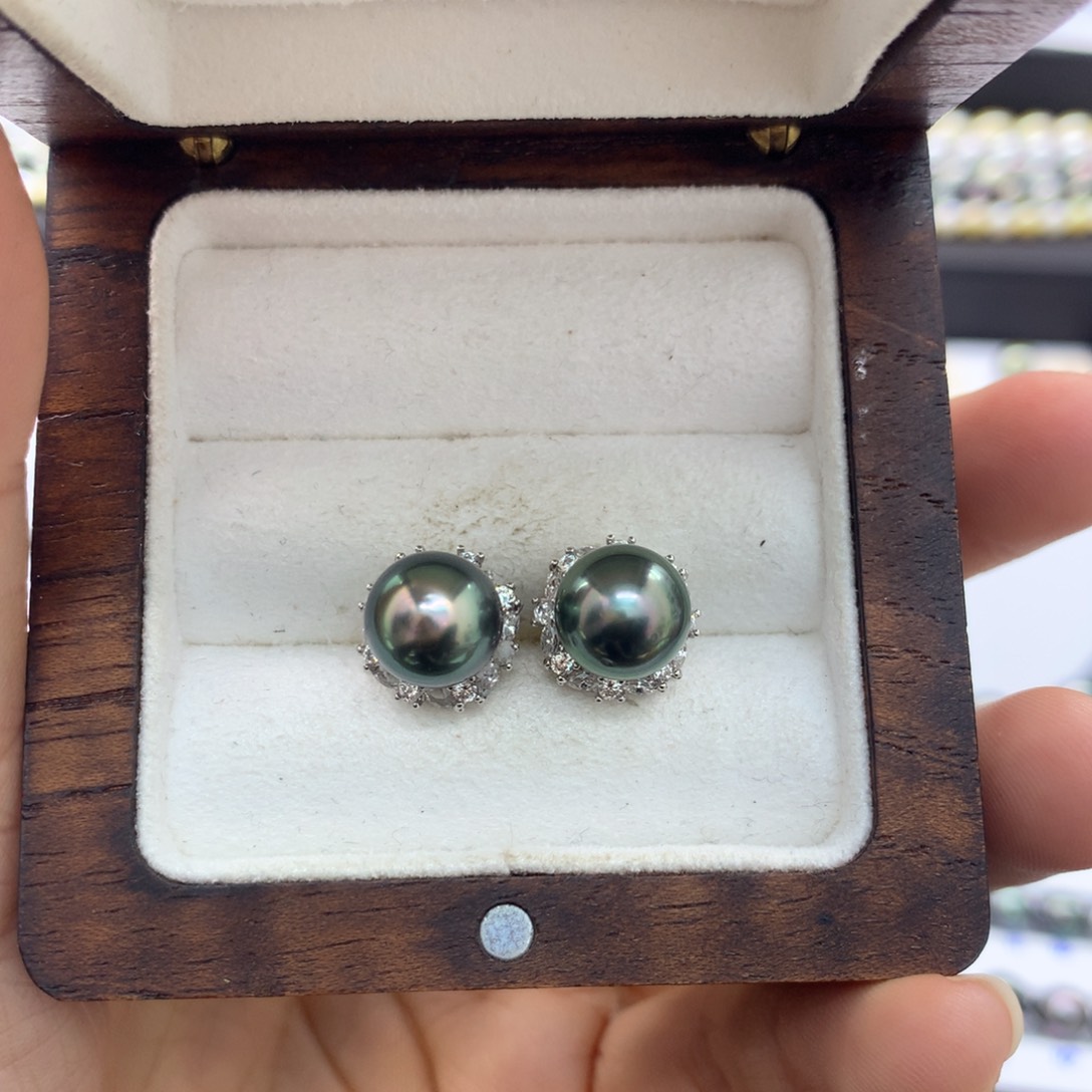 海水珍珠裸珠孔雀绿炫对珠