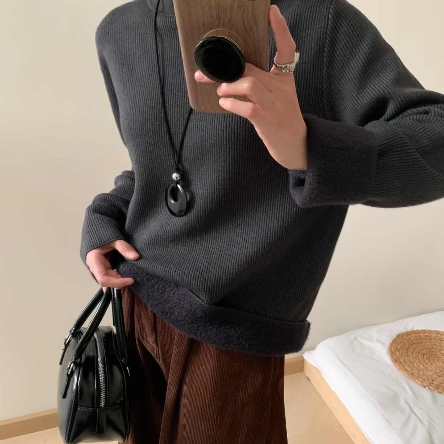 一体绒高领加绒通勤针织衫