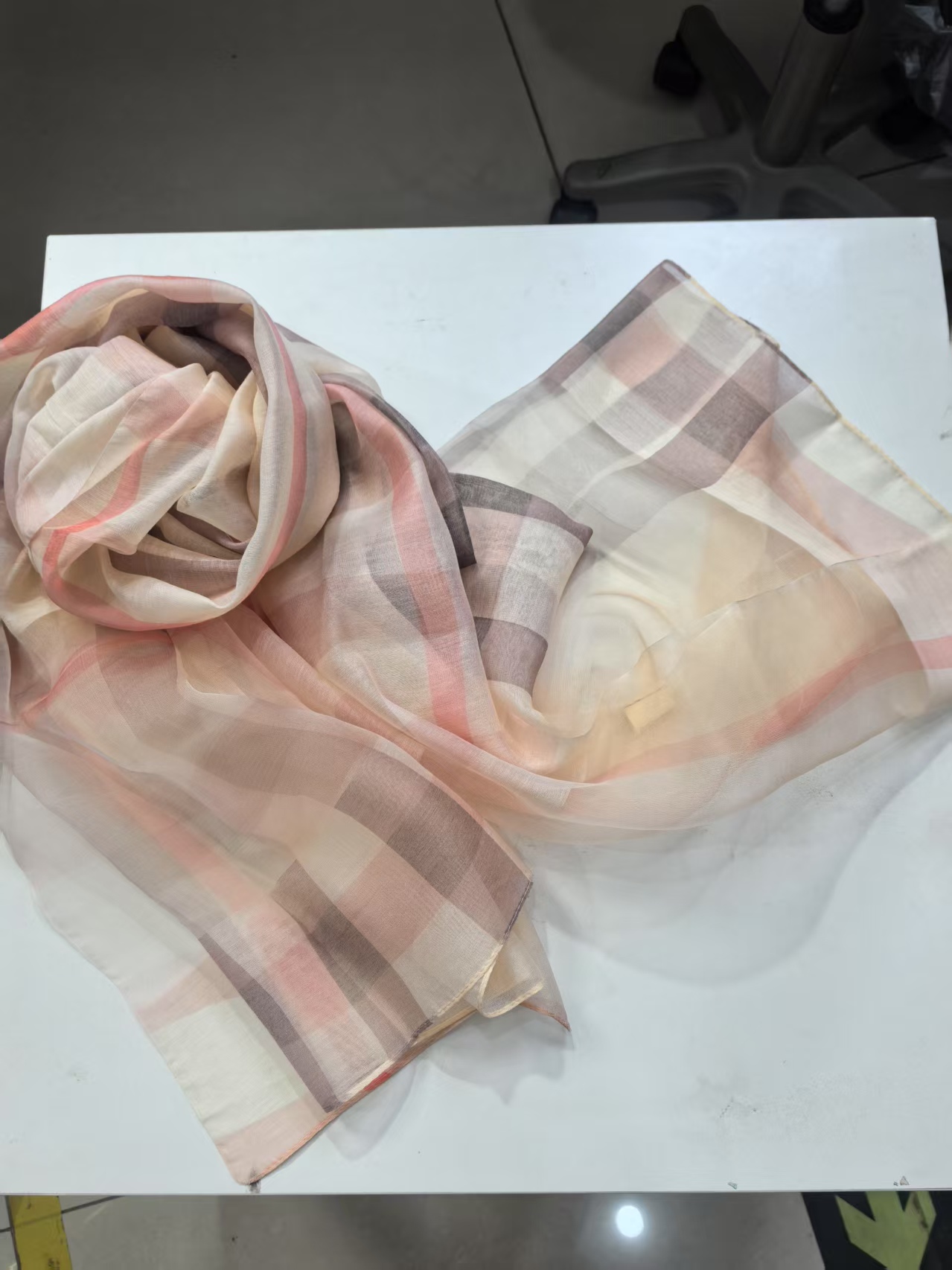 C272 米色格子 桑蚕丝羊毛围巾丝巾时尚 百搭围巾 80*190 C
