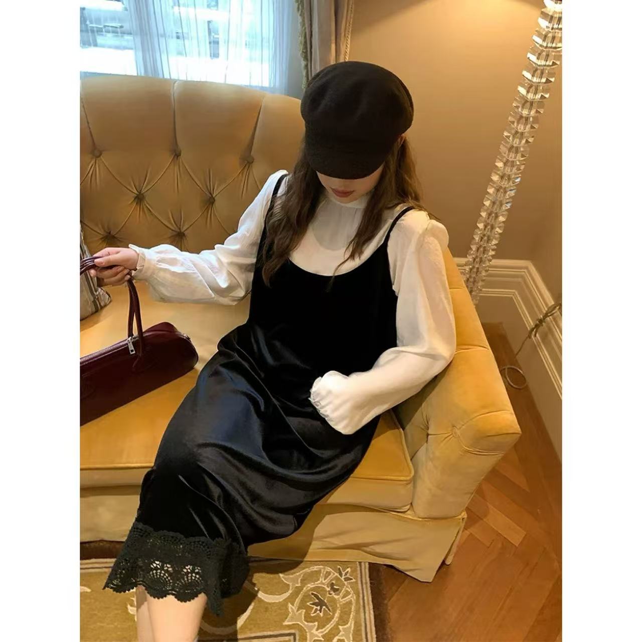 【反季现货-NAZ瑶瑶微胖高端定制】法式千金风洋气显瘦衬衣丝绒吊带