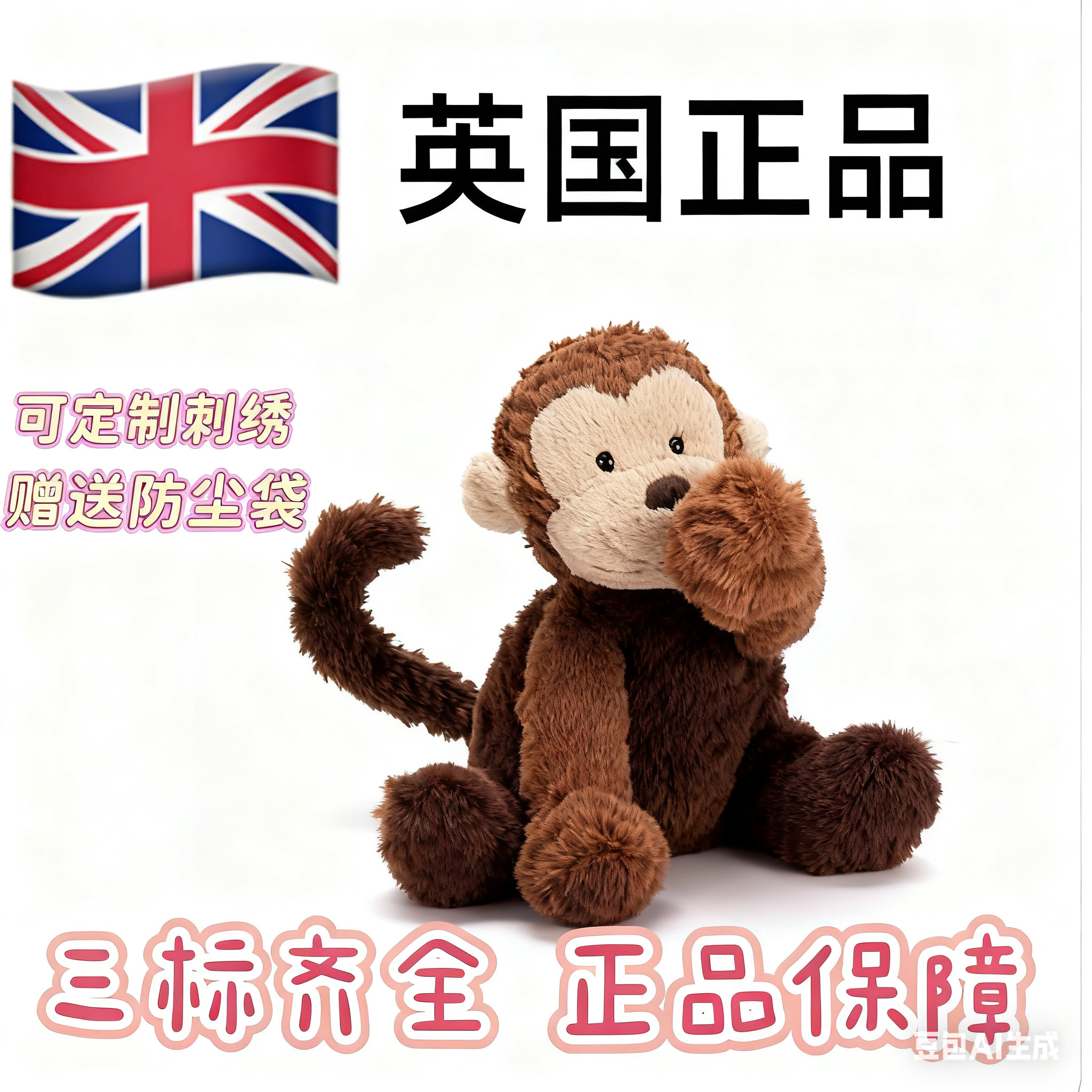 英国正品 波浪毛猴子毛绒玩具可爱超软安抚公仔送礼生日礼物